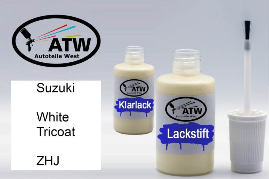 Suzuki, White Tricoat, ZHJ: 20ml Lackstift + 20ml Klarlack - Set, von ATW Autoteile West.